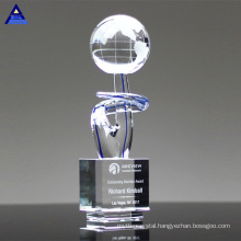 Man Award Glass Blue World Earth Human Metal Trophy with Crystal Globe